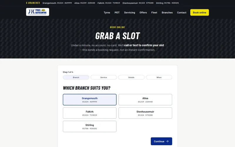 JK Tyres & Autocentre homepage